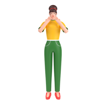 Girl giving scared expression with his hand  3D Icon