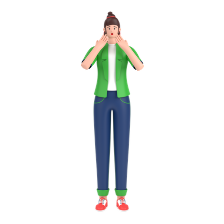 Girl giving scared expression with his hand  3D Icon