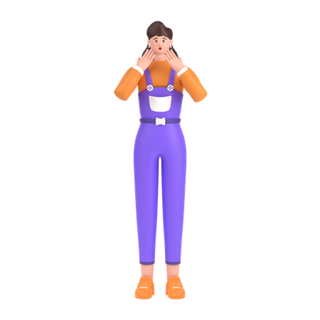 Girl giving scared expression with his hand  3D Icon