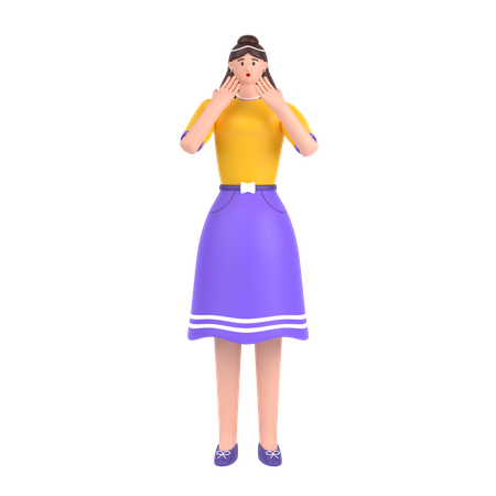 Girl giving scared expression with his hand  3D Illustration