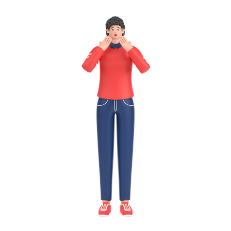 Girl giving scared expression with his hand 3D Illustration