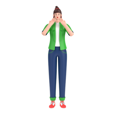 Girl giving scared expression with his hand 3D Illustration