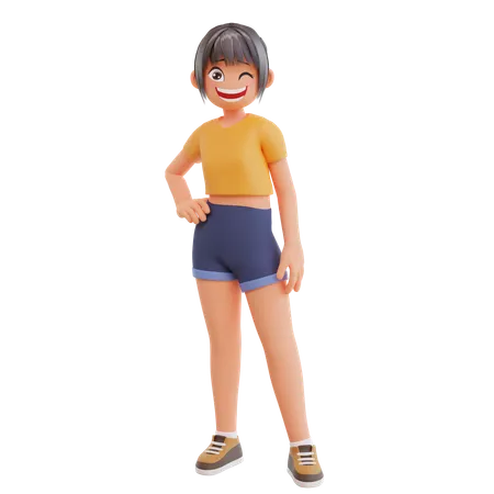 Girl Giving Standing Pose  3D Illustration