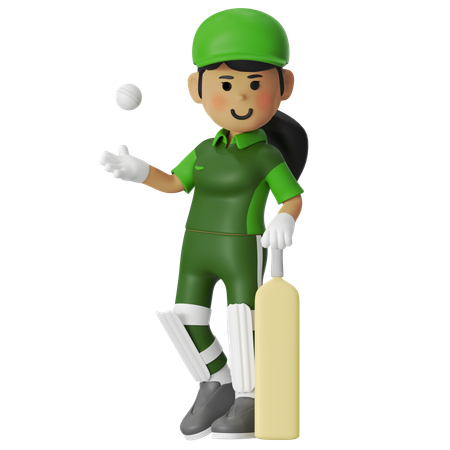 Girl Giving Steady Pose With Bat And Ball  3D Icon
