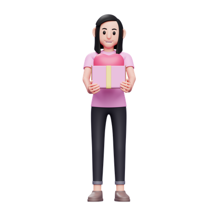 Girl giving valentine gift  3D Icon