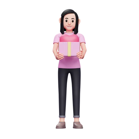 Girl giving valentine gift  3D Illustration