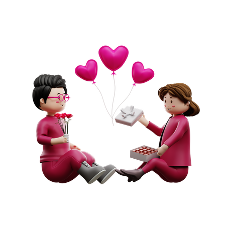 Girl giving valentine gift to boy  3D Illustration