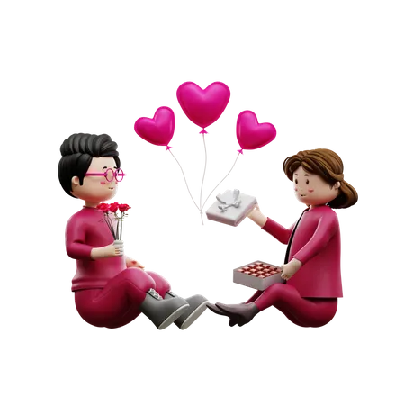 Girl giving valentine gift to boy  3D Illustration