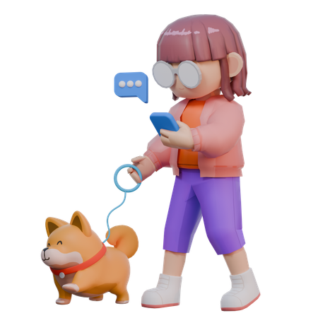Girl Go For Walk With Dog  3D Icon