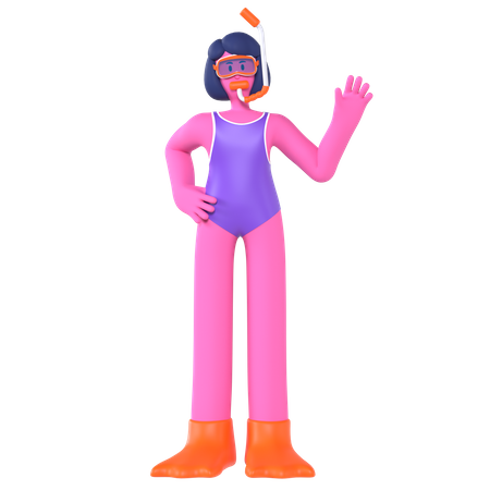 Girl going for snorkeling  3D Icon