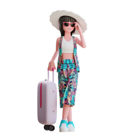 Girl Going On Vacation  3D Illustration