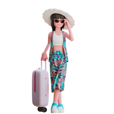 Girl Going On Vacation 3D Illustration