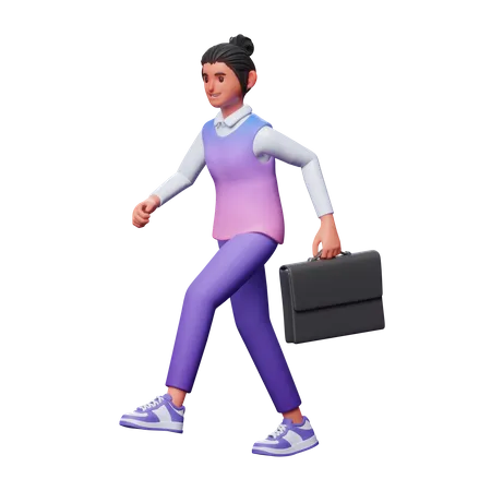 Girl Going To Office  3D Illustration