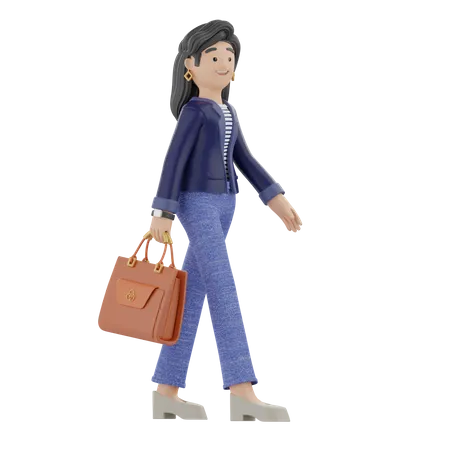 Girl Going To Office 3D Illustration