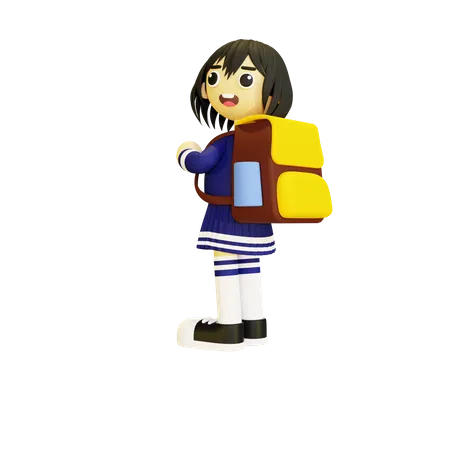 Girl going to school  3D Illustration