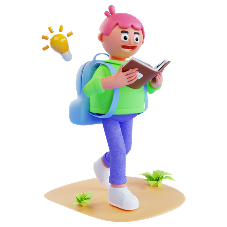 Girl going to school with reading book  3D Illustration