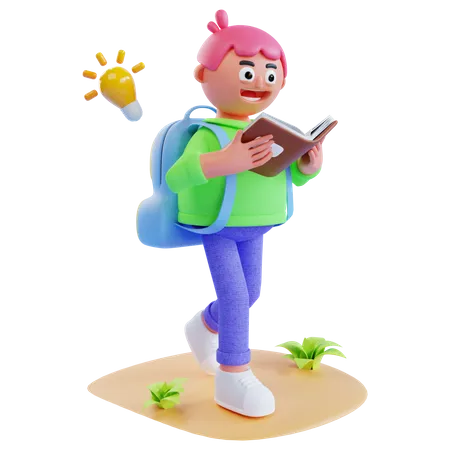 3 D Render Cute Kids Running With Reading Book 3D Illustration