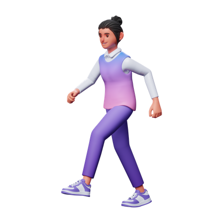 Girl Going To Walking 3D Illustration