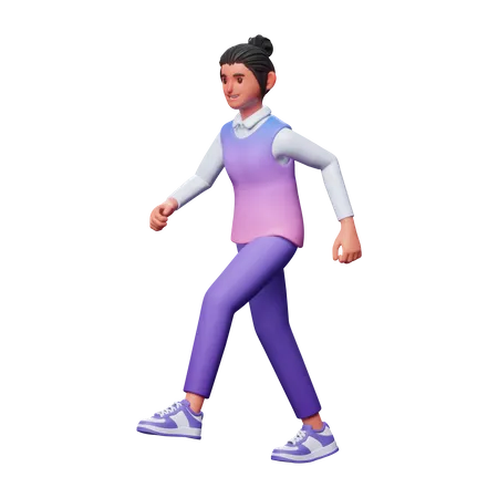Girl Going To Walking  3D Illustration