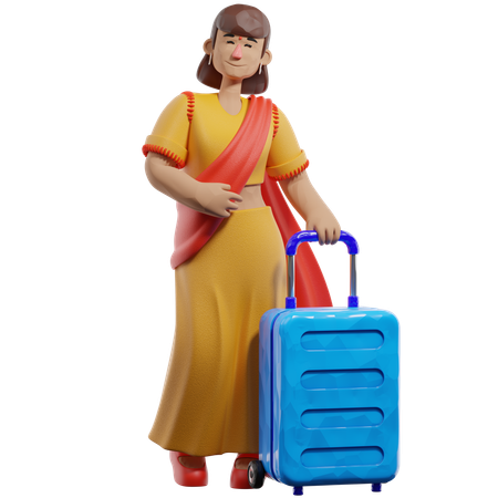 Girl Going With Luggage  3D Illustration