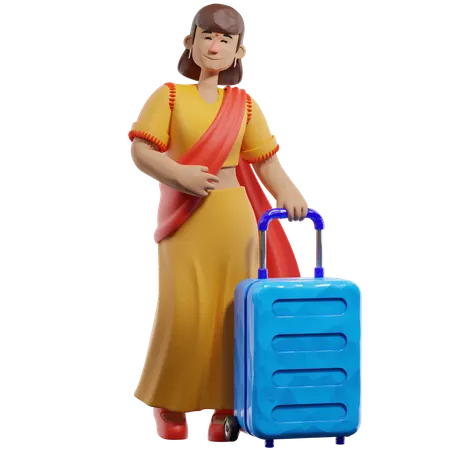 Girl Going With Luggage  3D Illustration