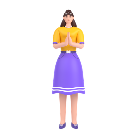 Girl greeting saying namaste with his hands  3D Icon