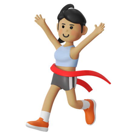 Girl happy for Finish Running race  3D Icon