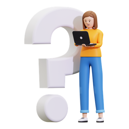 Girl Having Question While Holding Laptop  3D Illustration