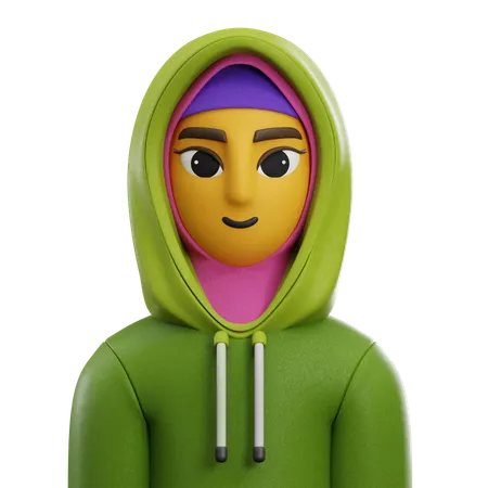 Girl Hijab with Jacket  3D Icon