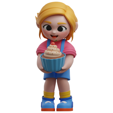 Girl Holding A Cupcake  3D Icon