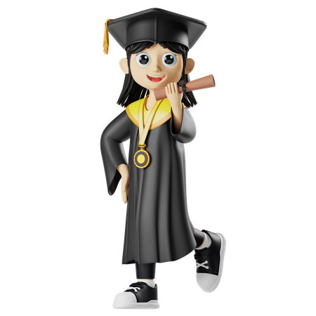 Girl Holding A Diploma And Wearing A Medal  3D Illustration