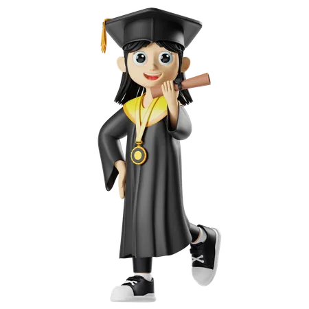 Girl Holding A Diploma And Wearing A Medal  3D Illustration