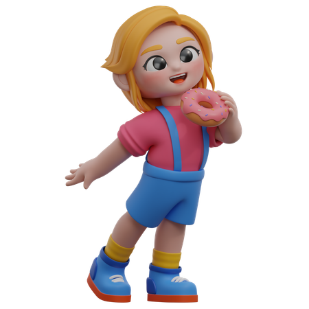 Girl Holding A Donut  3D Illustration