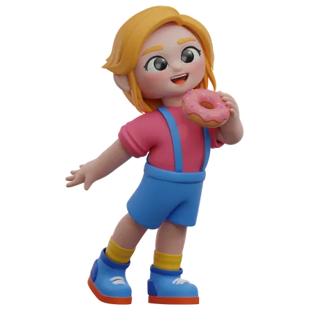 Girl Holding A Donut  3D Illustration