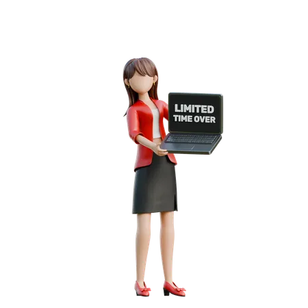 Girl Holding A Laptop With Limited Time Offer Flashing On Scr  3D Illustration