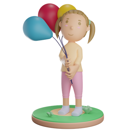 Girl holding balloon  3D Illustration