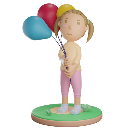 Girl holding balloon 3D Illustration
