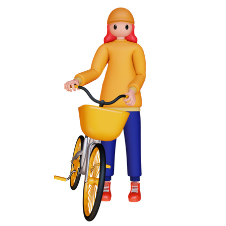 Girl holding bicycle  3D Icon