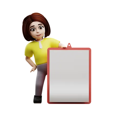 Girl holding blank board  3D Illustration