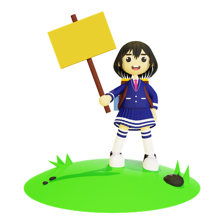 Girl holding board  3D Illustration