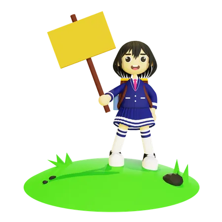 Girl holding board  3D Illustration