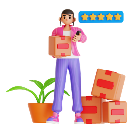 Girl Holding Box While Giving Shopping Review  3D Illustration