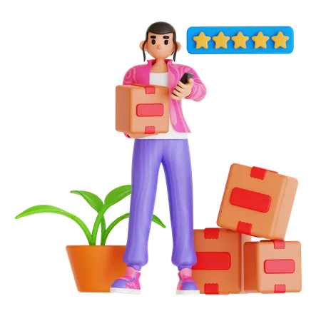 Girl Holding Box While Giving Shopping Review  3D Illustration