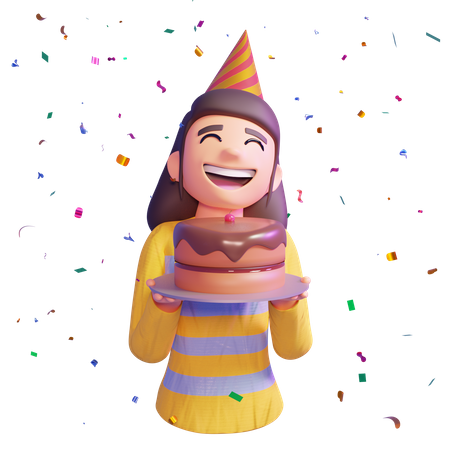 Girl holding cake  3D Icon