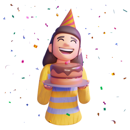 Girl holding cake  3D Illustration