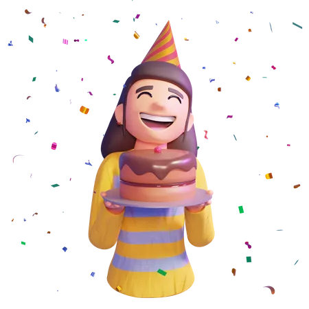 Girl holding cake  3D Illustration