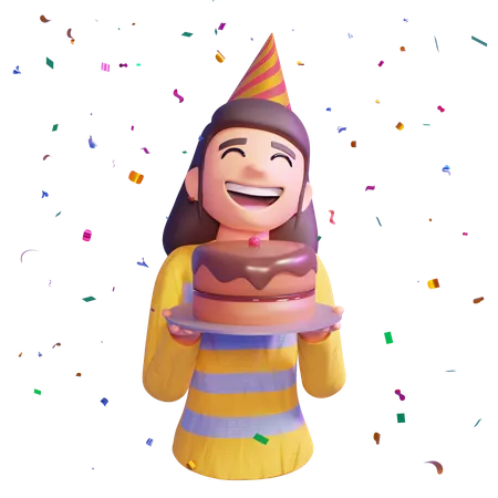 Girl holding cake 3D Illustration