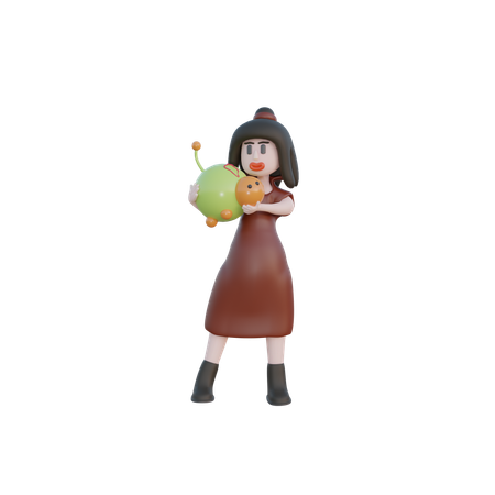 Girl holding cat in hands  3D Icon