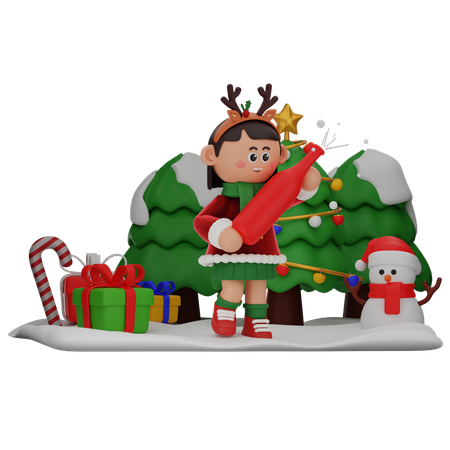 Girl Holding Champagne Bottle  3D Icon