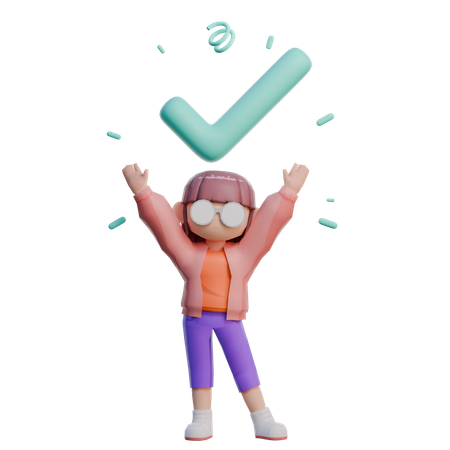 Girl Holding Checkmark  3D Illustration